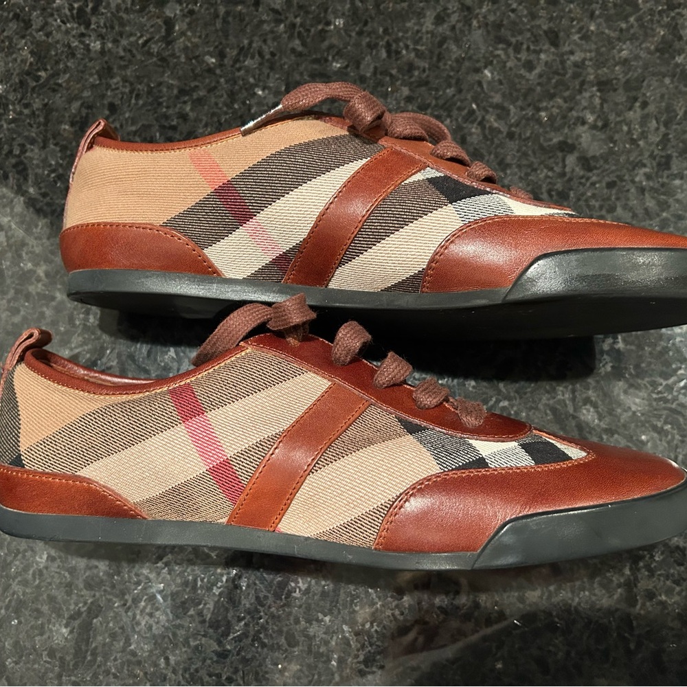 Burberry Red and Brown Plaid Sneakers - Picture 2 of 5